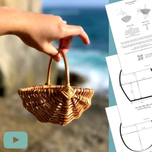 willow frame basket weaving tutorial product thumbnail showing finished willow basket as well as print our guide sheets